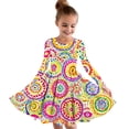 thumbnail image 1 of Odeerbi Kids Girls Cute Floral Skater Dress Flared Princess Dresses 4-14 Years Children Round Neck Long Sleeve Dress Kids Girls Clothes, 1 of 4