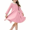 thumbnail image 1 of Odeerbi Kids Girls Cute Peter Pan Collar Cotton Dresses Spring Fall Long Sleeve Dress Solid Color Round Neck Casual Dress Kids Girls Clothes, 1 of 5
