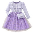 thumbnail image 1 of Odeerbi Kids Girls Cute Sparkly Sequin Tulle Dress Set Plaid Knit Dress with Bag Long Sleeve Star Mesh Dress Kids Girls Clothes, 1 of 1