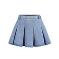 thumbnail image 1 of Odeerbi Kids Girls Denim Pleated Skirt Solid Color High Waist Raw Hem Jean Skirt, 1 of 6