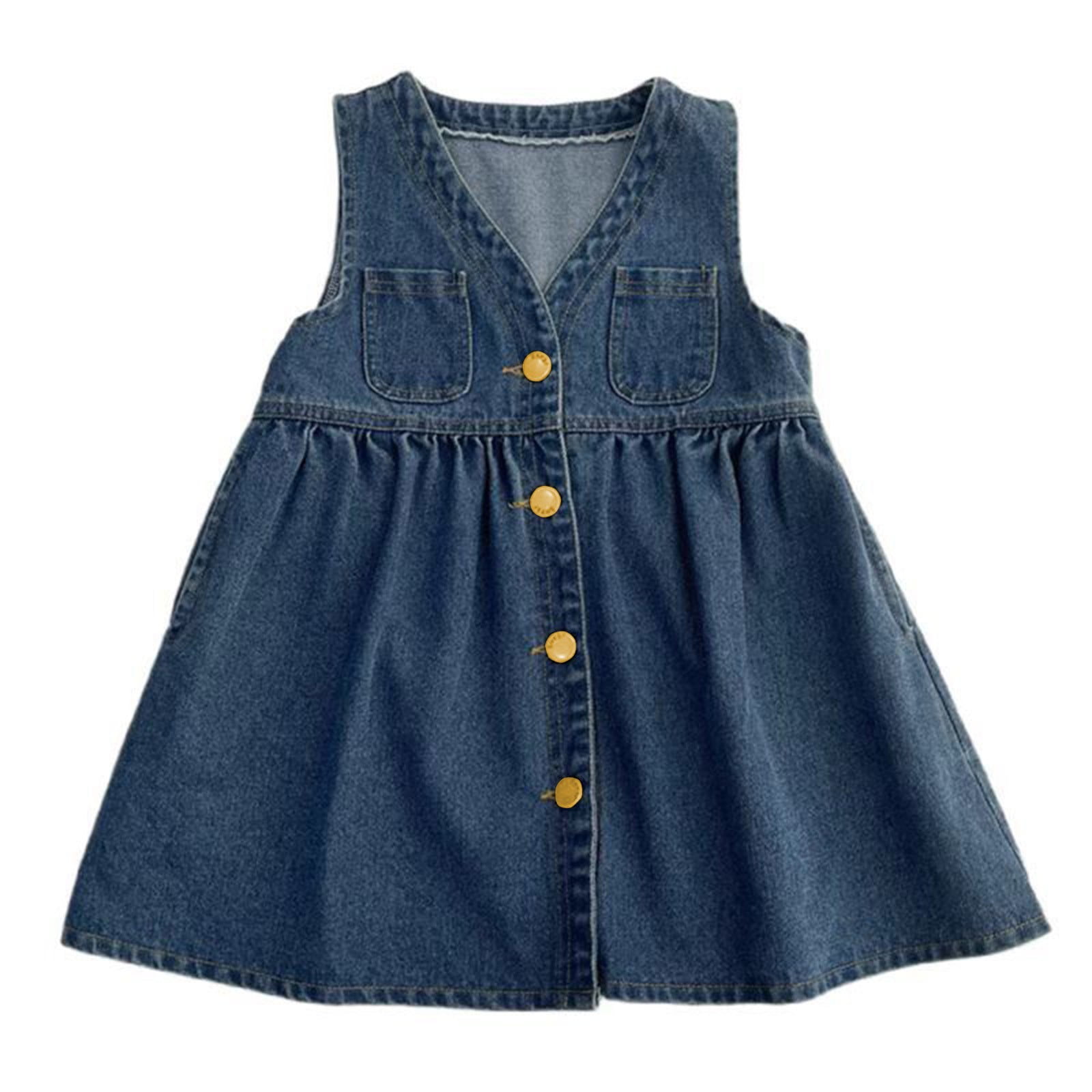 Odeerbi Kids Girls Denim Tank Dress Sleeveless Casual Sundress Holiday Denim Dress for 2-7 Years Blue