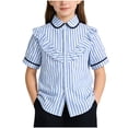 thumbnail image 1 of Odeerbi Kids Girls Dress Shirt Striped Ruffle Short Sleeve School Uniform Shirts, 1 of 6