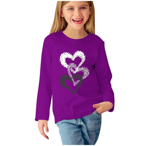 Odeerbi Kids Girls Fall Winter Basic Layering T-Shirt Cute Print Basic Tees Long Sleeve Shirts Cute Crewneck Tops Dressy Casual Blouses Base Layer Kids Clothes Purple