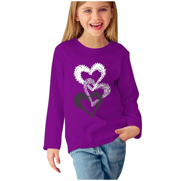 Odeerbi Kids Girls Fall Winter Basic Layering T-Shirt Cute Print Basic Tees Long Sleeve Shirts Cute Crewneck Tops Dressy Casual Blouses Base Layer Kids Clothes Purple