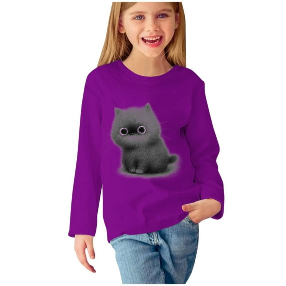 Odeerbi Kids Girls Fall Winter Basic Layering T-Shirt Cute Print Basic Tees Long Sleeve Shirts Cute Crewneck Tops Dressy Casual Blouses Base Layer Kids Clothes Purple