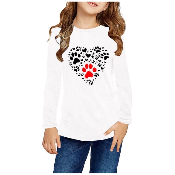 Odeerbi Kids Girls Fall Winter Basic Layering T-Shirt Cute Print Basic Tees Long Sleeve Shirts Cute Crewneck Tops Dressy Casual Blouses Base Layer Kids Clothes White