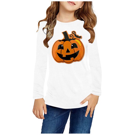 Odeerbi Kids Girls Fall Winter Basic Layering T-Shirt Halloween Basic Tees 3-14 Years Kids Long Sleeve Shirt Halloween Pullover Base Layer Shirts Kids Clothes Orange
