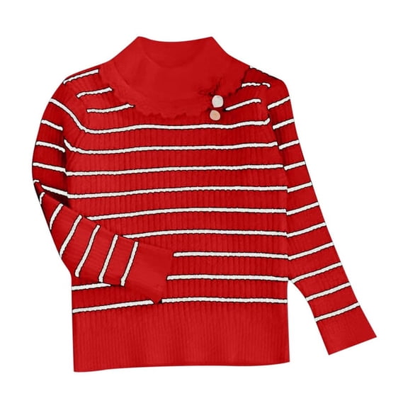 Odeerbi Kids Girls Fall Winter Cotton Basic Layering T-Shirt Striped Knitted Basic Tees Children Long Sleeve Warm Turtleneck Thickened Sweater Kids Clothes Red