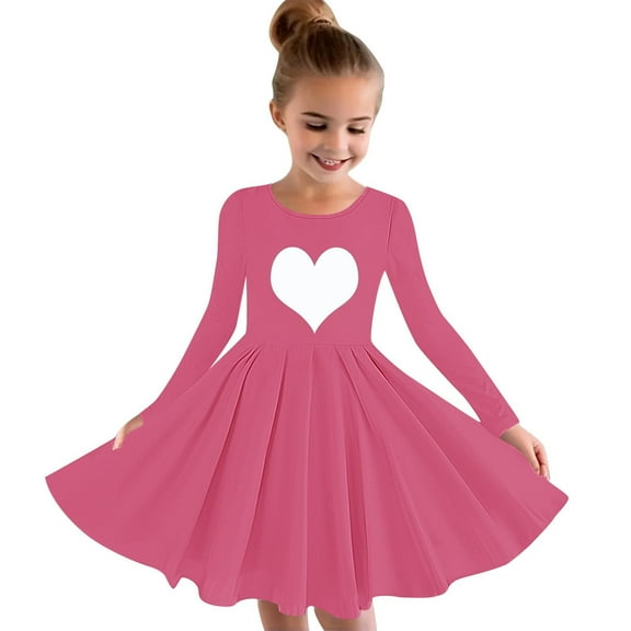 Odeerbi Kids Girls Fall Winter Flowy Princess Dresses Long Sleeve Stretchy Dress A Line Twirly Skater School Recital Dress Pink