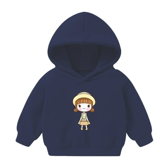 Odeerbi Kids Girls Fleece Hoodies Printed Pullover Hooded Sweatshirts Fashion Casual Long Sleeve Printing Hooded Sweatshirt Tops Navy