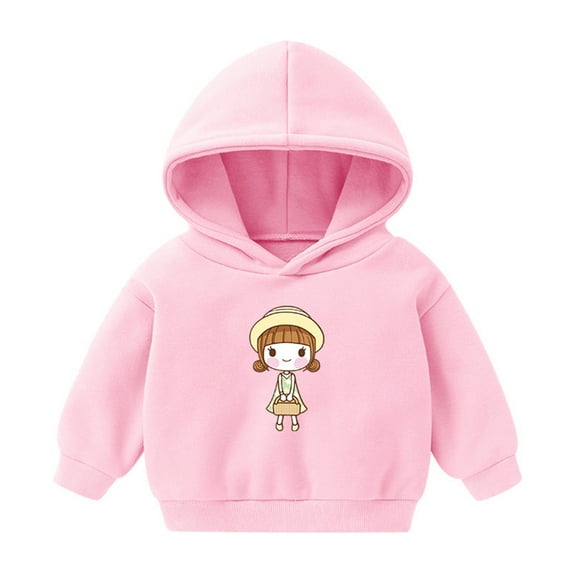 Odeerbi Kids Girls Fleece Hoodies Printed Pullover Hooded Sweatshirts Fashion Casual Long Sleeve Printing Hooded Sweatshirt Tops Pink