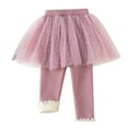 thumbnail image 1 of Odeerbi Kids Girls Fleece Lined Leggings with Skirt Sequin Tutu Pants Winter Warm Leggings Elastic Cotton Pants Pink 7-8 Years, 1 of 7