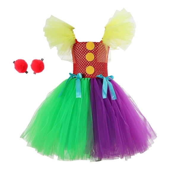 Odeerbi Kids Girls Halloween Dress Crochet Color Block Tulle Tutu Dress with 2 Hairpin Set
