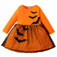 thumbnail image 1 of Odeerbi Kids Girls Halloween Dresses Stage Performance Dress Outfits Children's Fashionable Printed Mesh Long Sleeve Round Neck Ankle Dress Orange, 1 of 7