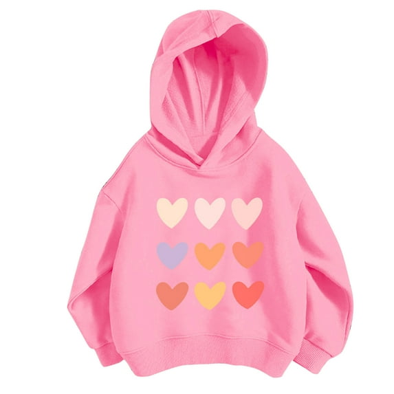Odeerbi Kids Girls Hoodies Printed Pullover Hooded Sweatshirts Fashion Casual Printing Long Sleeve Hooded Sweatshirt Tops Pink