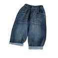 thumbnail image 1 of Odeerbi Kids Girls Jeans Stretch Denim Pants Children Long Jean Pants Loose Casual Outerwear Pants Kids Clothes Navy, 1 of 5