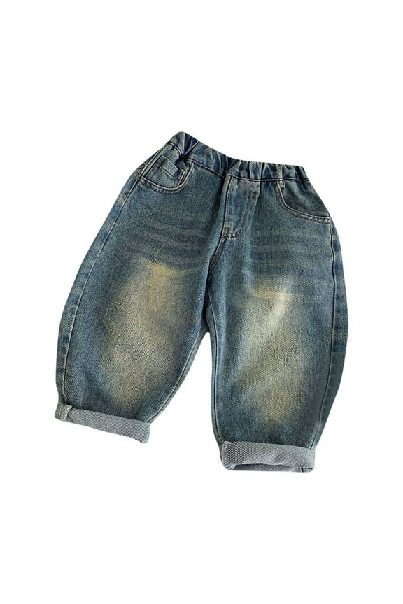 Kids Girls Jeans Stretch Denim Pants Children Long Jean Pants Loose Casual Outerwear Pants Kids Clothes Navy