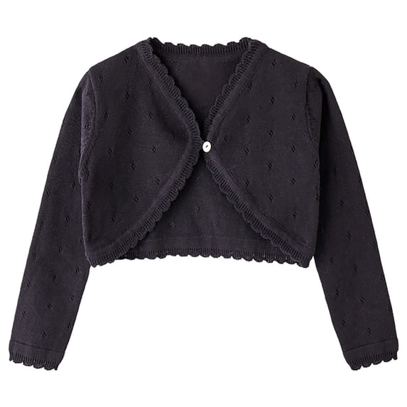 Odeerbi Kids Girls Knit Bolero Shrugs Cute Cardigan Kids Baby Fashion Solid Color Long Sleeve Cover Up Tops Thin Style Button Closure Cropped Knitwear Black