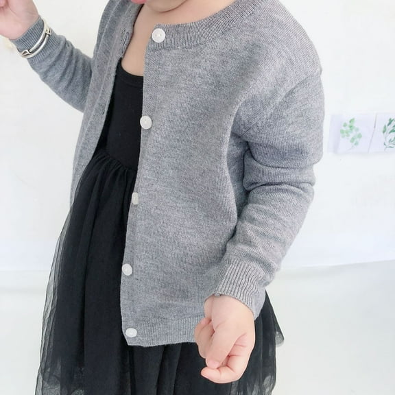 Odeerbi Kids Girls Knit Cardigan Sweater Toddler Kids Baby 2025 Fashion Cute Color Long Sleeve Thin Style Button Cardigan Coat Gray 6-7 Years