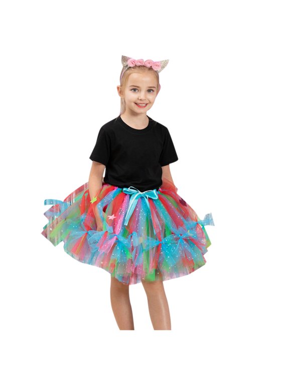 Kids Girls Layered Tutu Skirt Tulle Dance Skirts Toddler Baby Cute Multicolour Net Yarn Princess Skirt Multi-color Bow Skirt Multicolor 8-10 Years