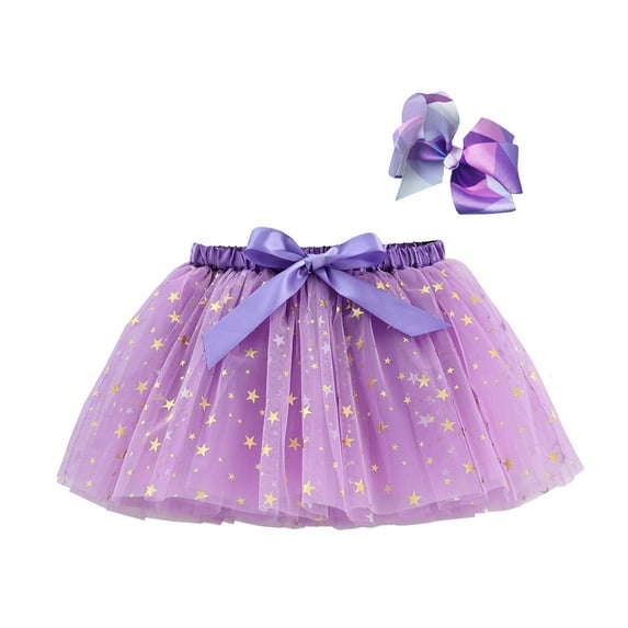 Odeerbi Kids Girls Layered Tutu Skirt Tulle Dance Skirts Toddler Baby Cute Star Net Yarn Princess Skirt Multi-color Skirt Bow Hairpin Suit Purple 6-8 Years