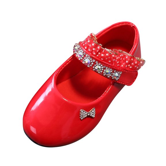 Odeerbi Kids Girls Leather Mary Jane Shoes Princess Flats Shoes Soft Soled Princess Shoes Student Leather Dance Shoes Fashionable Flat Sole Performance Shoes Red 8-9 Years
