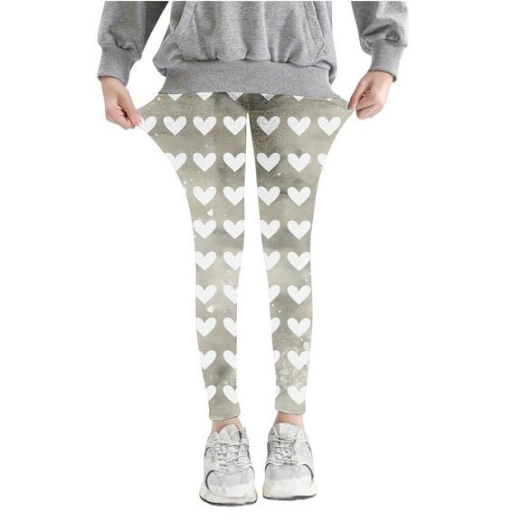 Odeerbi Kids Girls Leggings Cartoon Print Stretchy Tights Pants High Waist Heart Printed Pants Stretchy Soft Tights Kids Summer School Wearing Brown