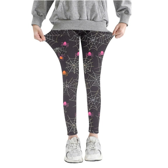 Odeerbi Kids Girls Leggings Halloween Ghost Print Stretchy Tights Pants 3-8 Years Kids Soft Comfortable Ankle Length Printed Leggings Dark Gray