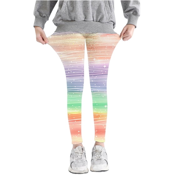 Odeerbi Kids Girls Leggings Rainbow Gradient Stretchy Tights Pants Gradient Printed Pants High Waist Stretchy Soft Tights Kids Summer School Wearing Pink