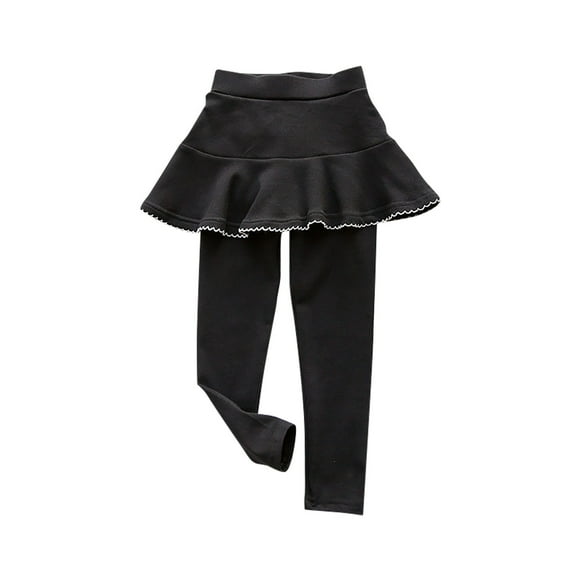 Odeerbi Kids Girls Leggings with Skirt Tutu Pants Cotton Stretchy Tights Pants Kids Kids Comfortable Leggings Great Softness Breathable Pants Skirt Kids Clothes Black