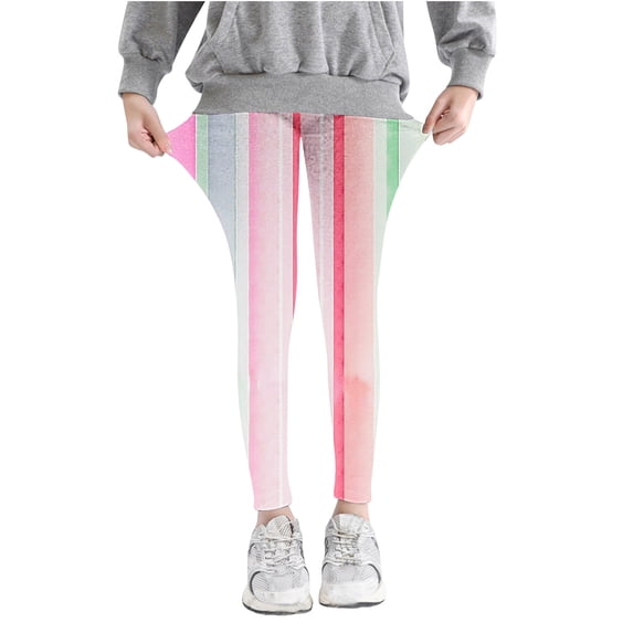 Odeerbi Kids Girls Leggings Tie-dye Stretchy Tights Pants Gradient Printed Pants High Waist Stretchy Soft Tights Kids Summer School Wearing Pink