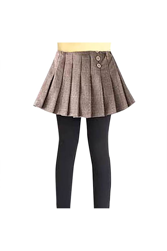 Kids Girls Leggings with Pleated Skirt Solid Color School Uniform Tutu Pants