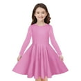 thumbnail image 1 of Odeerbi Kids Girls Long Sleeve A-Line Dress Spring Cute Flared Swing Dress Solid Color Stretchy Skater Dress Twirly School Recital Dress Kids Girls Clothes, 1 of 9