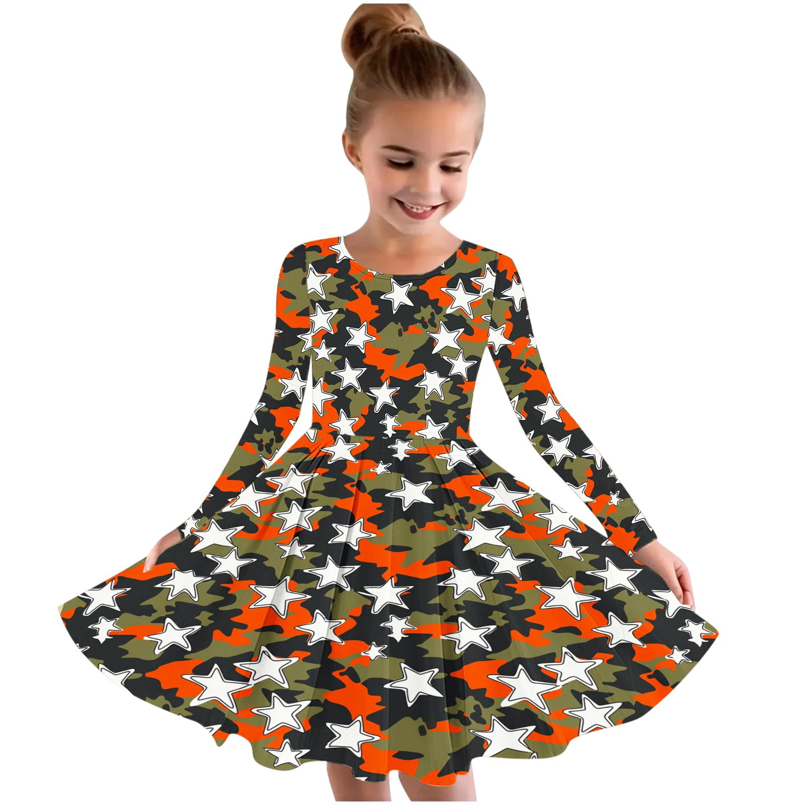 kids skater dress Odeerbi Kids Girls Long Sleeve Ballet Skater Dress Camouflage Printed  Elastic Twirly A-line Dress School Recital Round Neck Dress Kids Girls  Clothes