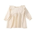 thumbnail image 1 of Odeerbi Kids Girls Long Sleeve Cotton Linen Dress Spring Summer Cute Ruffle Dress Round Neck Solid Color Dress Kids Girls Clothes, 1 of 4