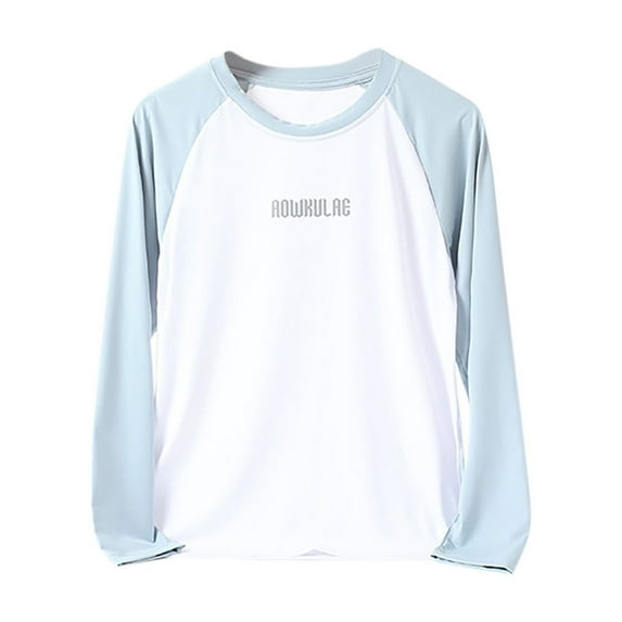 Odeerbi Kids Girls Long Sleeve Raglan T-Shirts Fall Winter Base Tops Solid Color Children Clothing Round Neck Quick Drying Sports Top Light Blue