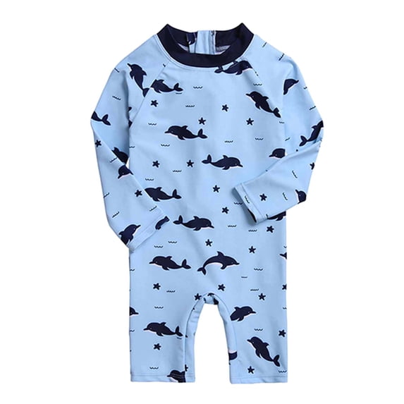 Odeerbi Kids Girls Long Sleeve Rash Guard UV Protection One Piece Swimsuits Quick Dry Zipper Surfing Bathing Suit Baby Boys Children's Printed Swimwear Blue