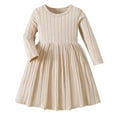 thumbnail image 1 of Odeerbi Kids Girls Long Sleeve Rib Knit Dress Kids Fashion Cute Solid Color Comfortable A-Line Dress Kids Girls Clothes, 1 of 9
