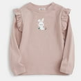 thumbnail image 1 of Odeerbi Kids Girls Long Sleeve Tees Cotton Basic Layering T-shirt 1-10 Years Fashion Rabbit Ruffle Base Layer Shirt Round Neck Top Pink, 1 of 5