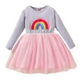 thumbnail image 1 of Odeerbi Kids Girls Long Sleeve Tulle Tutu Dress Rainbow Pattern Dress Children Spring Fall Princess Dress Kids Clothes Gray, 1 of 7