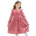 thumbnail image 1 of Odeerbi Kids Girls Long Sleeve Velvet Dresses Spring Fall Ruffle Princess Dress Casual Flared A-Line Dress Kids Girls Clothes, 1 of 9