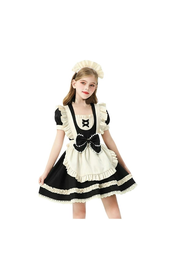 Kids Girls Maid Dress Up Dress Shorts Sleeve Ruffle Cotton Dress New Maid Farm Style Velvet Court Style Dress Kids Clothes White