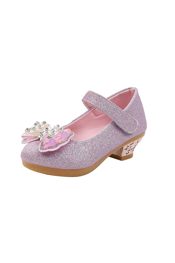 Kids Girls Mid Heel Leather Shoes Princess Shoes High Heels Leather Piano Performance Crystal Dress 2025 Fashion Model Walk Show Shoes Pink 7-8 Years
