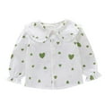thumbnail image 1 of Odeerbi Kids Girls Peter Pan Collar Long Sleeve Shirt Fashion Casual Cute Floral Printing Cotton Tops Button Down Shirt Green, 1 of 3