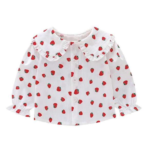 Odeerbi Kids Girls Peter Pan Collar Long Sleeve Shirt Fashion Casual Cute Floral Printing Cotton Tops Button Down Shirt Red