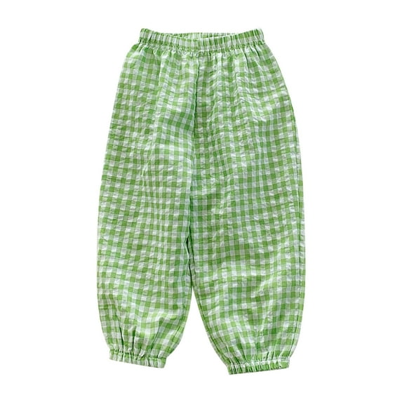 Odeerbi Kids Girls Plaid Jogger Pants Cotton Long Pants Kids Fashion Casual Cute Lattice Pants Sweet Elasticity Trousers Green