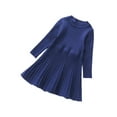 thumbnail image 1 of Odeerbi Kids Girls Pleated Sweater Dress Cute Knit Princess Dresses Children Solid Color Round Neck Long Sleeve Dress Kids Girls Clothes, 1 of 6