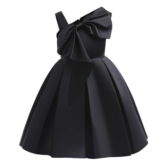 Odeerbi Kids Girls Princess Dresses Party Gowns Solid Color One Shoulder Evening Dress Children Sleeveless Dress Formal Dress Black