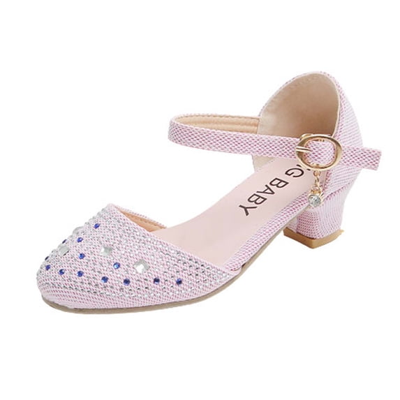 Odeerbi Kids Girls Princess Nude Shoes Baby Children's Rhinestone Decoration Princess Shoes Casual Buckle Sandals Pink 8-9 Years