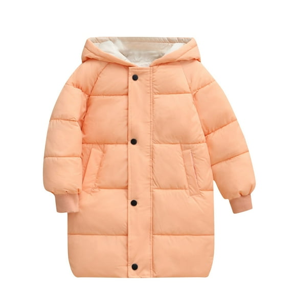 Odeerbi Kids Girls Puffer Jacket Winter Coats Padded Coat New Winter Solid Color Down Jacket Long Sleeve Hooded Heavy Coat Childern Casual Outerwear Orange